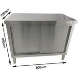 Commercial Stainless Steel Sliding Door Work Table Cabinet 800x700x850mm | Qnh322