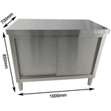 Commercial Stainless Steel Sliding Door Work Table Cabinet 1000x700x850mm | Qnh324