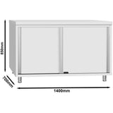 Commercial Stainless Steel Sliding Door Work Table Cabinet 1400x700x850mm | Qnh328