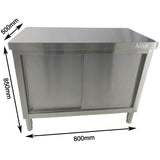 Commercial Stainless Steel Sliding Door Work Table Cabinet 800x500x850mm | Qnh336