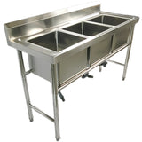 Commercial Stainless Steel Triple Sink With Splashback And Stand 1500x600x850mm | Qnh702