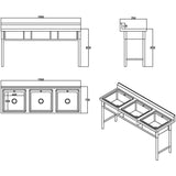 Commercial Stainless Steel Triple Sink With Splashback And Stand 1500x700x850mm | Qnh706