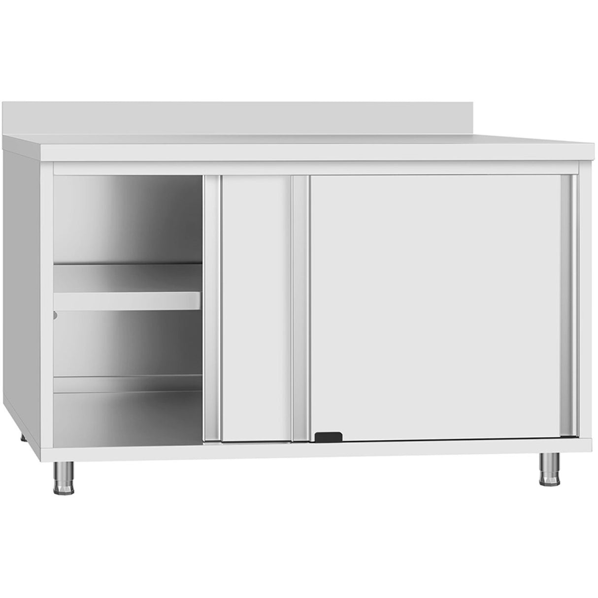 Commercial Stainless Steel Sliding Door Work Table Cabinet With Shelf And Backsplash 1200x600x950mm | Qnh802
