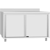 Commercial Stainless Steel Sliding Door Work Table Cabinet With Shelf And Backsplash 1200x600x950mm | Qnh802