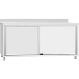 Commercial Stainless Steel Sliding Door Work Table Cabinet With Shelf And Backsplash 1800x700x950mm | Qnh830