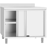 Commercial Stainless Steel Sliding Door Work Table Cabinet With Shelf And Backsplash 800x600x950mm | Qnh810