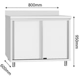 Commercial Stainless Steel Sliding Door Work Table Cabinet With Shelf And Backsplash 800x600x950mm | Qnh810