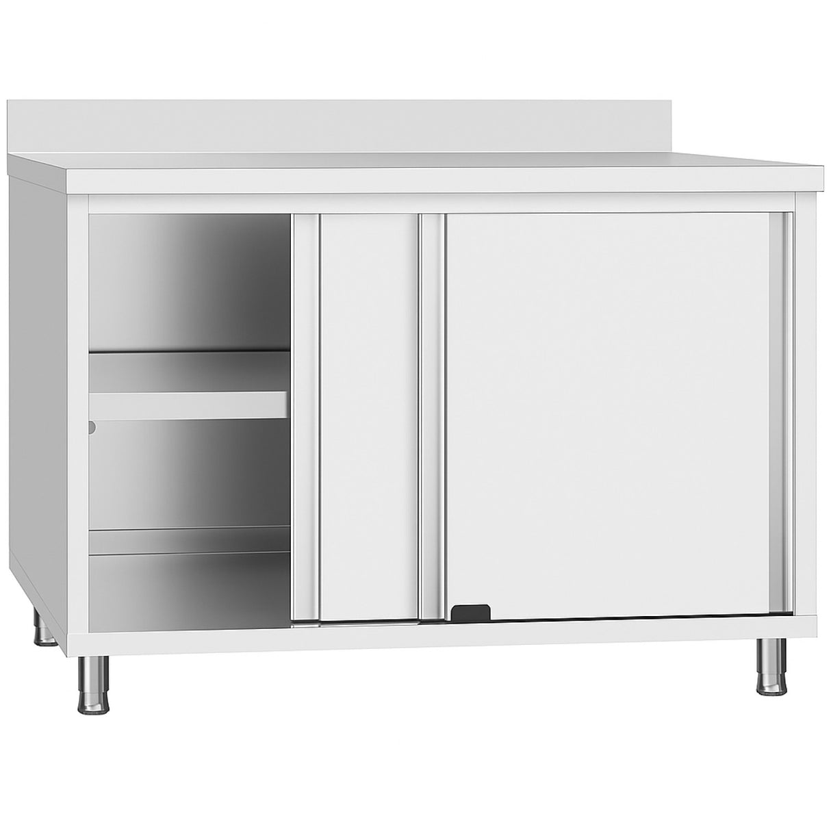 Commercial Stainless Steel Sliding Door Work Table Cabinet With Shelf And Backsplash 1000x600x950mm | Qnh812