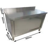Commercial Stainless Steel Sliding Door Work Table Cabinet With Shelf And Backsplash 800x500x950mm | Qnh834
