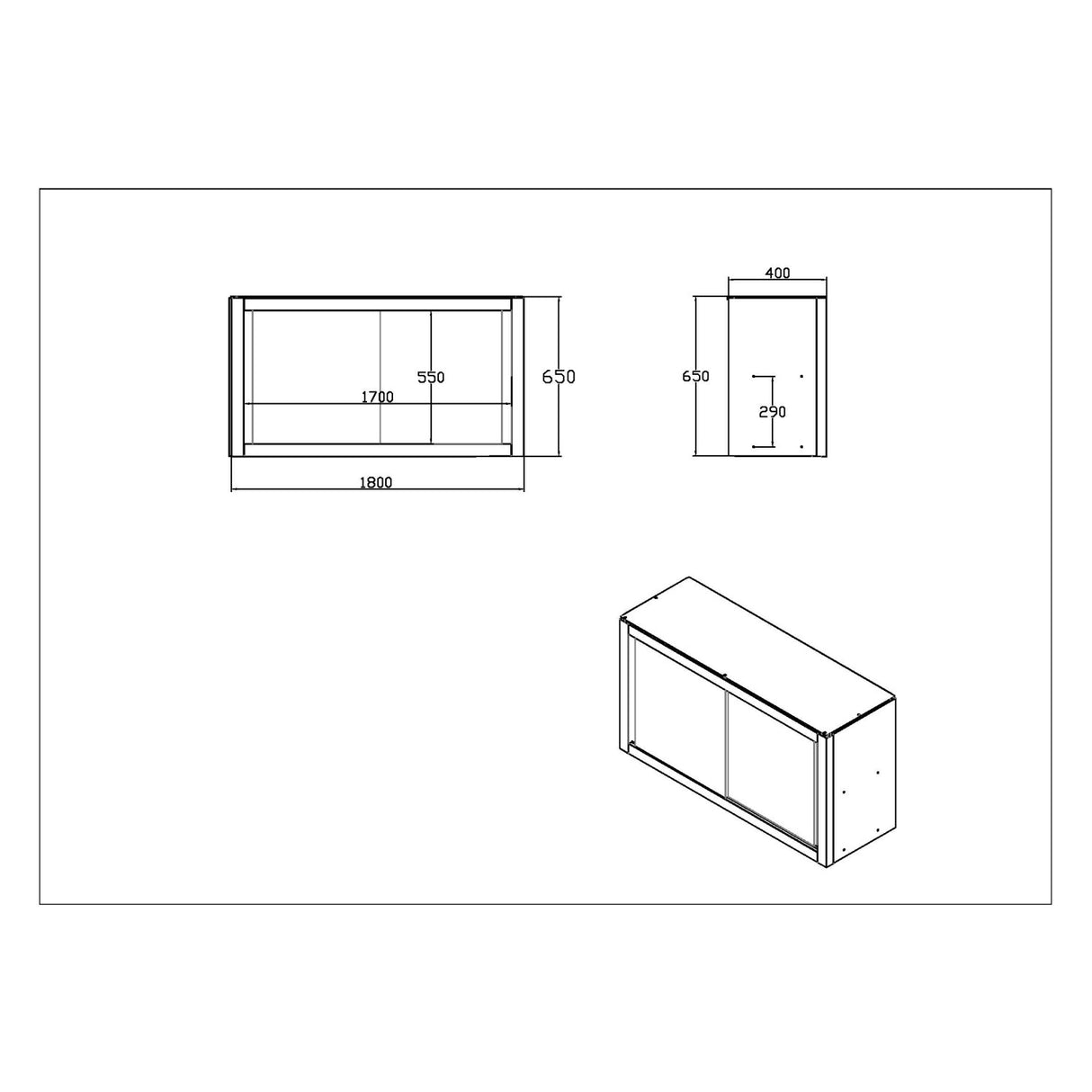 Commercial Stainless Steel Wall Cabinet With Sliding Doors And Inner Shelf 1800x400x650mm | Qnh908