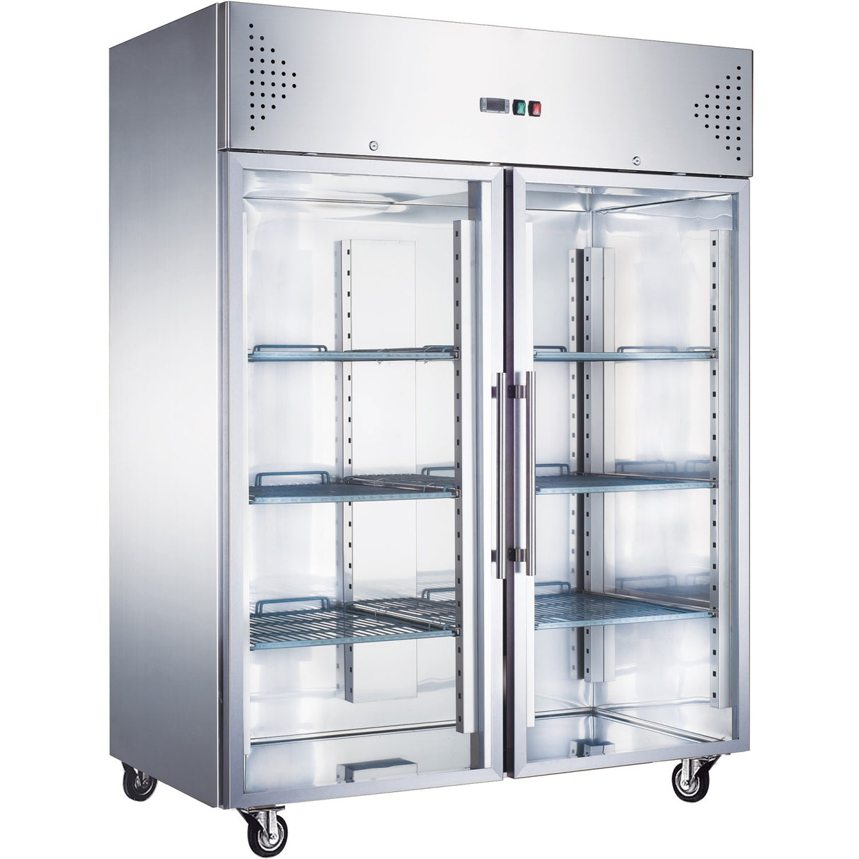 1200lt Commercial Refrigerator Stainless Steel Upright Cabinet Twin Glass Door Gn2/1 Ventilated Cooling | R1200 Vglass