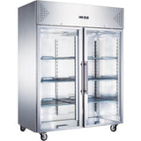 1200lt Commercial Freezer Stainless Steel Upright Cabinet Twin Glass Doors Ventilated Cooling |  F1200 Vglass