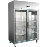 1300lt Commercial Freezer Stainless Steel Upright cabinet Twin glass door GN2/1 Ventilated cooling |  F1400VGLASS