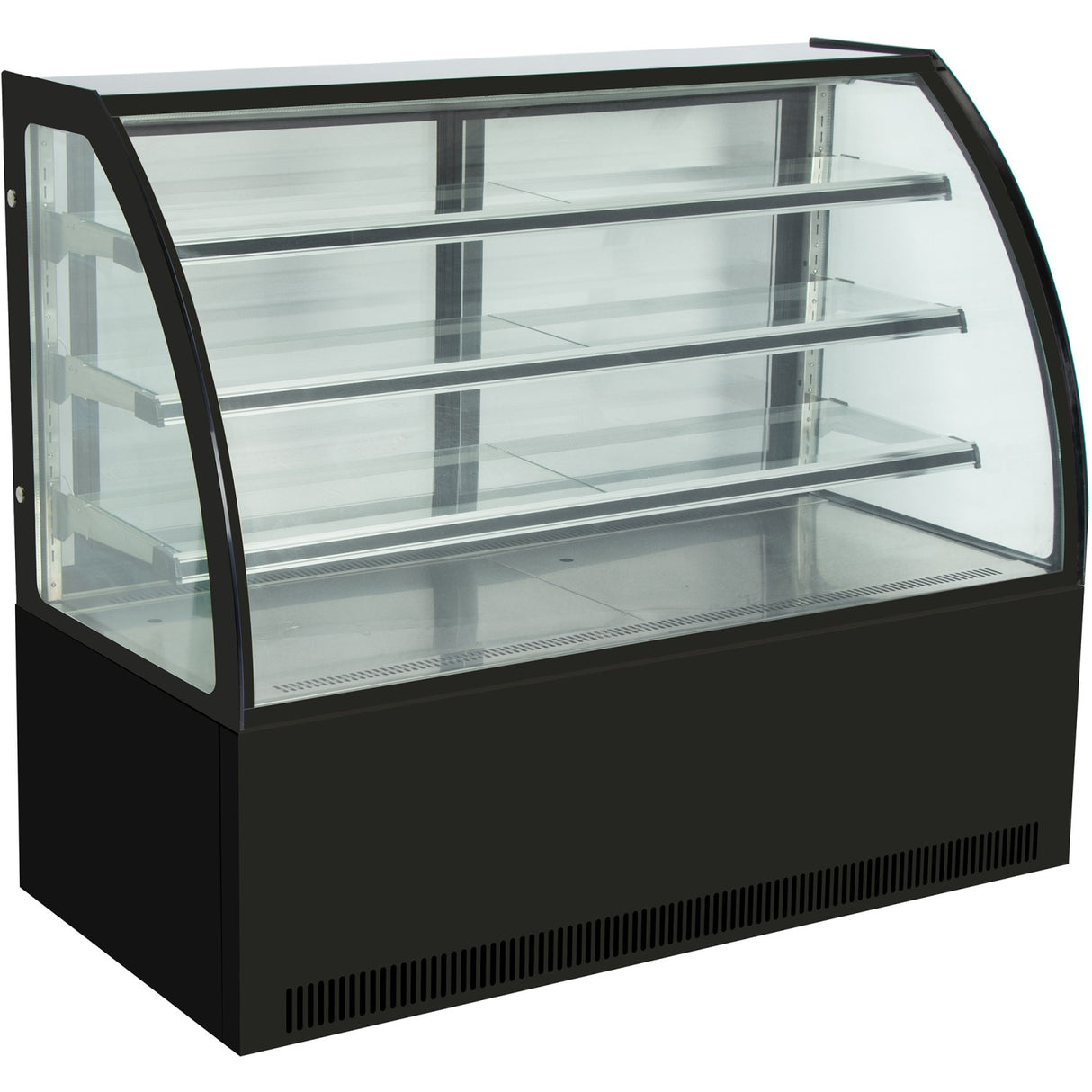 Cake counter Curved front 1500x730x1300mm 3 shelves Black base LED |  GN1500C3BLACK