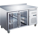 Commercial Refrigerated Counter 2 Glass Doors Depth 700mm Upstand | Rg22 Vglass