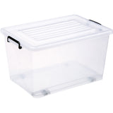 Pack of 8 Plastic Storage Box with Wheels & Lid & Clips 70 litre 630x433x355mm Polypropylene |  S1070