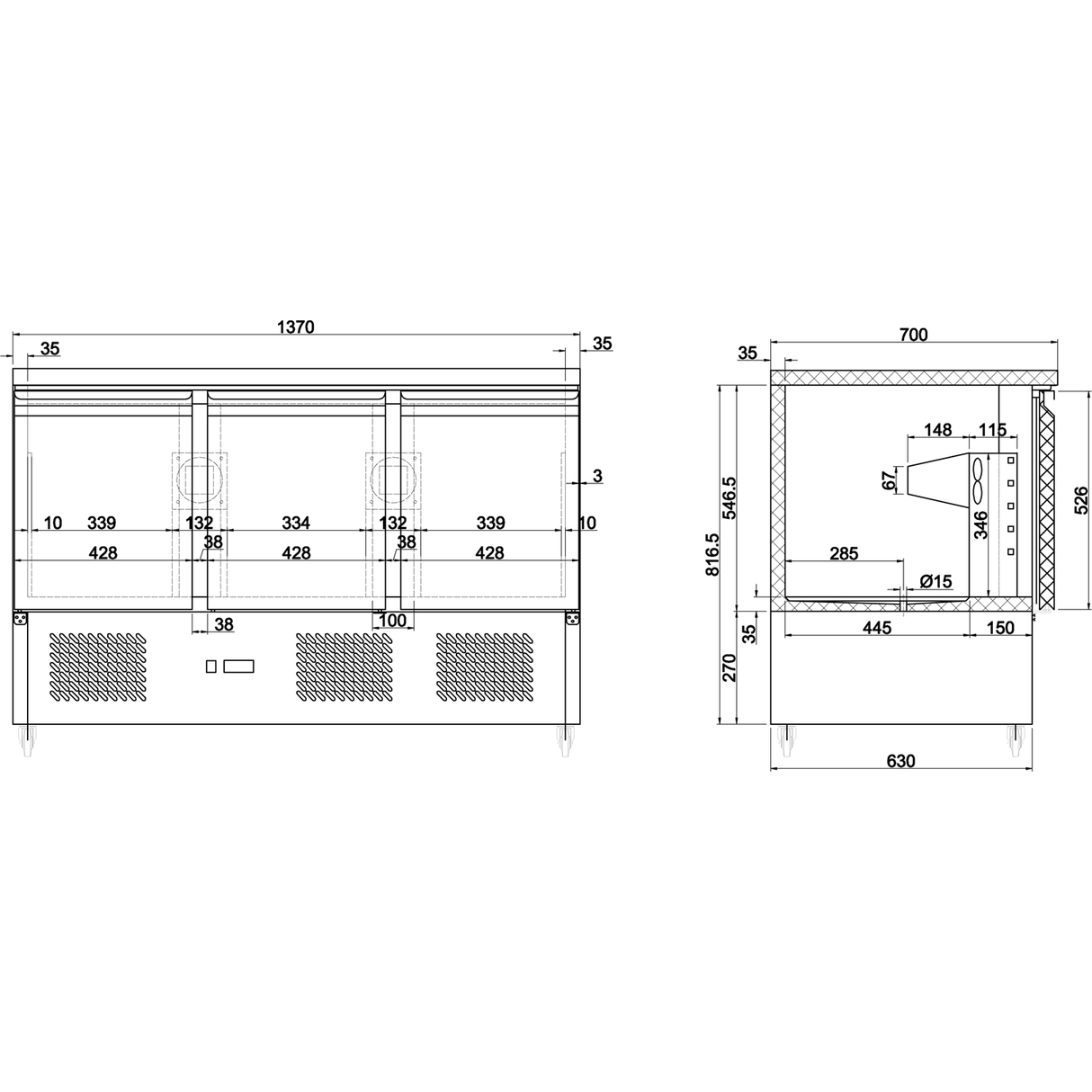 Refrigerated Prep Counter Marble Top 3 Doors |  Mts93