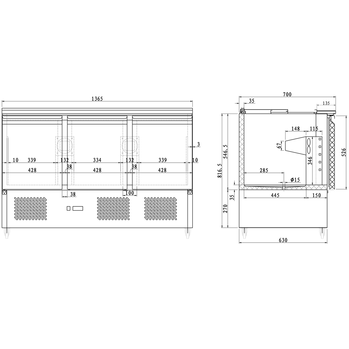 Saladette Open Top 3 Doors |  Sdt3