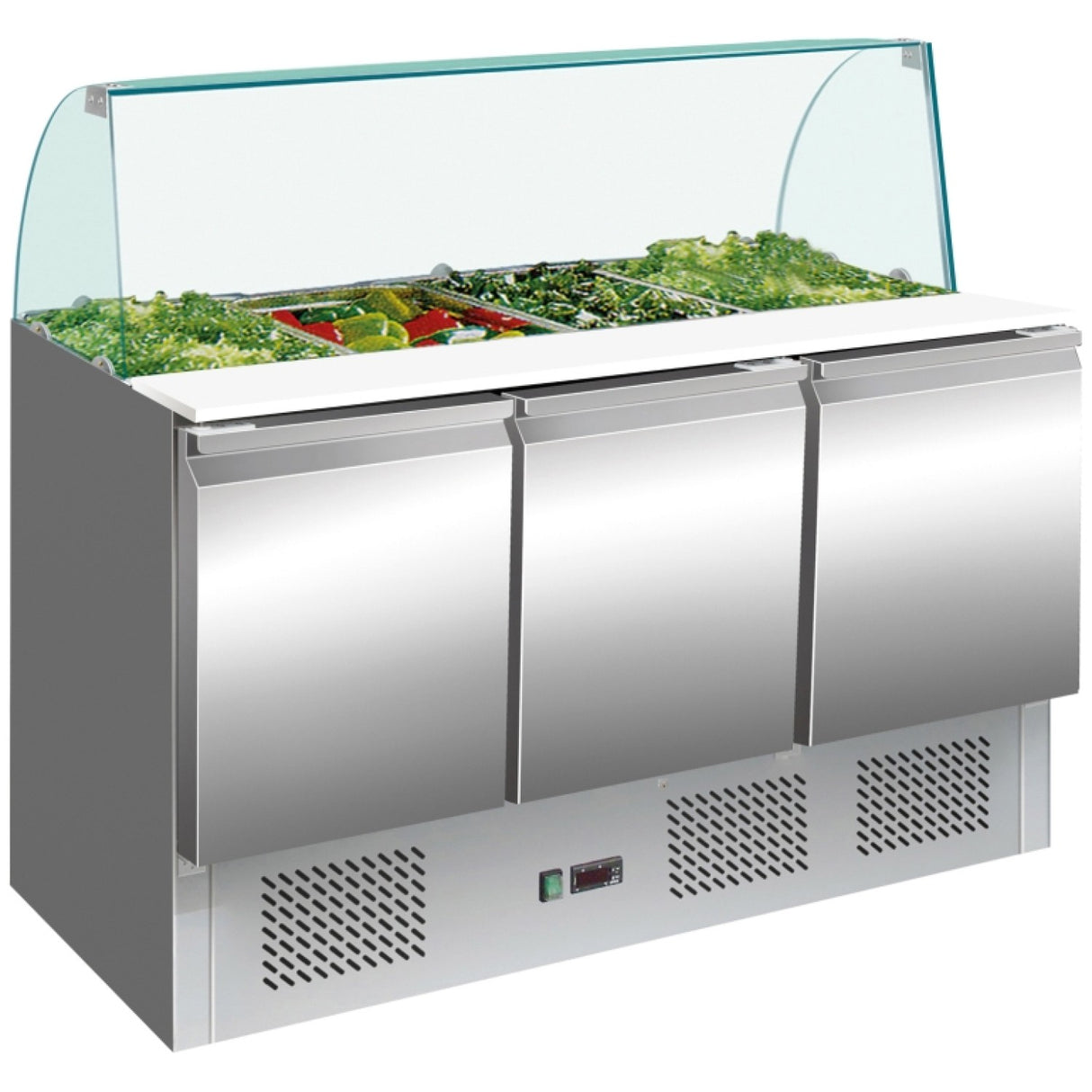 Saladette Prep Counter with Glass top 1365x700x1350mm 3 doors |  THS903CG