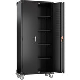 Professional Black 2 Door Lockable Steel Tool Cabinet With 4 Adjustable Shelves 800x420x1830mm |  Sart214