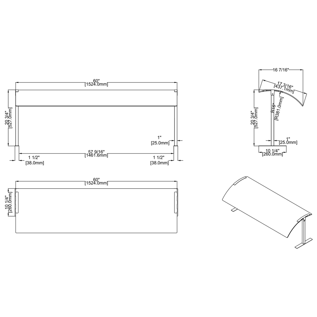 Acrylic Stand Alone Sneeze Guard With Stainless Steel Frame 1524x417x527mm |  Sasg1660