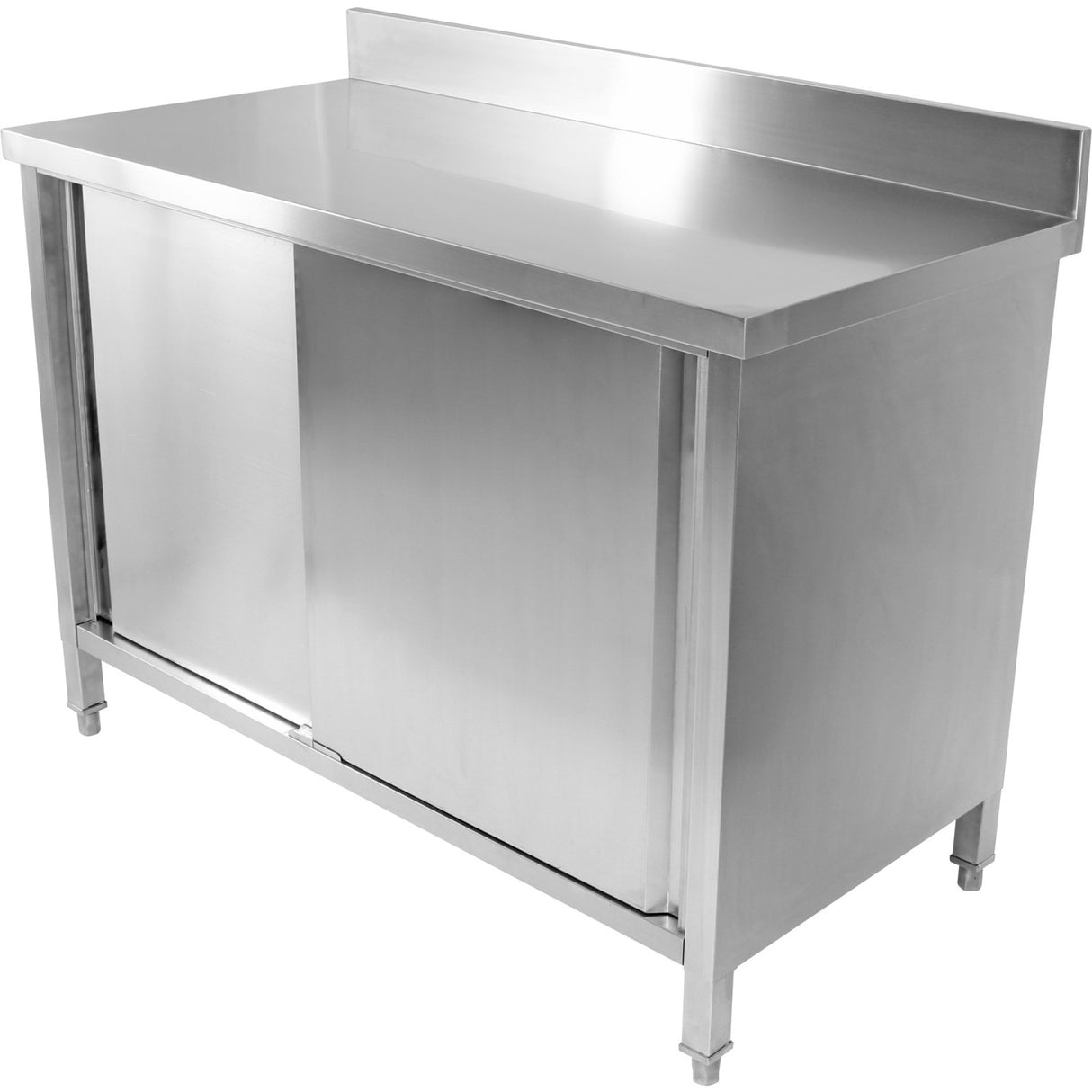 Commercial Worktop Floor Cupboard 2 Sliding Doors Stainless Steel 1500x700x850mm Upstand |  Scp15070 B