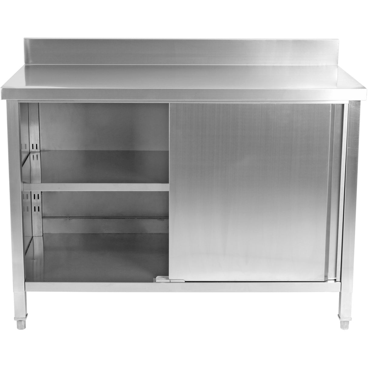 Commercial Worktop Floor Cupboard 2 Sliding Doors Stainless Steel 1500x700x850mm Upstand |  Scp15070 B