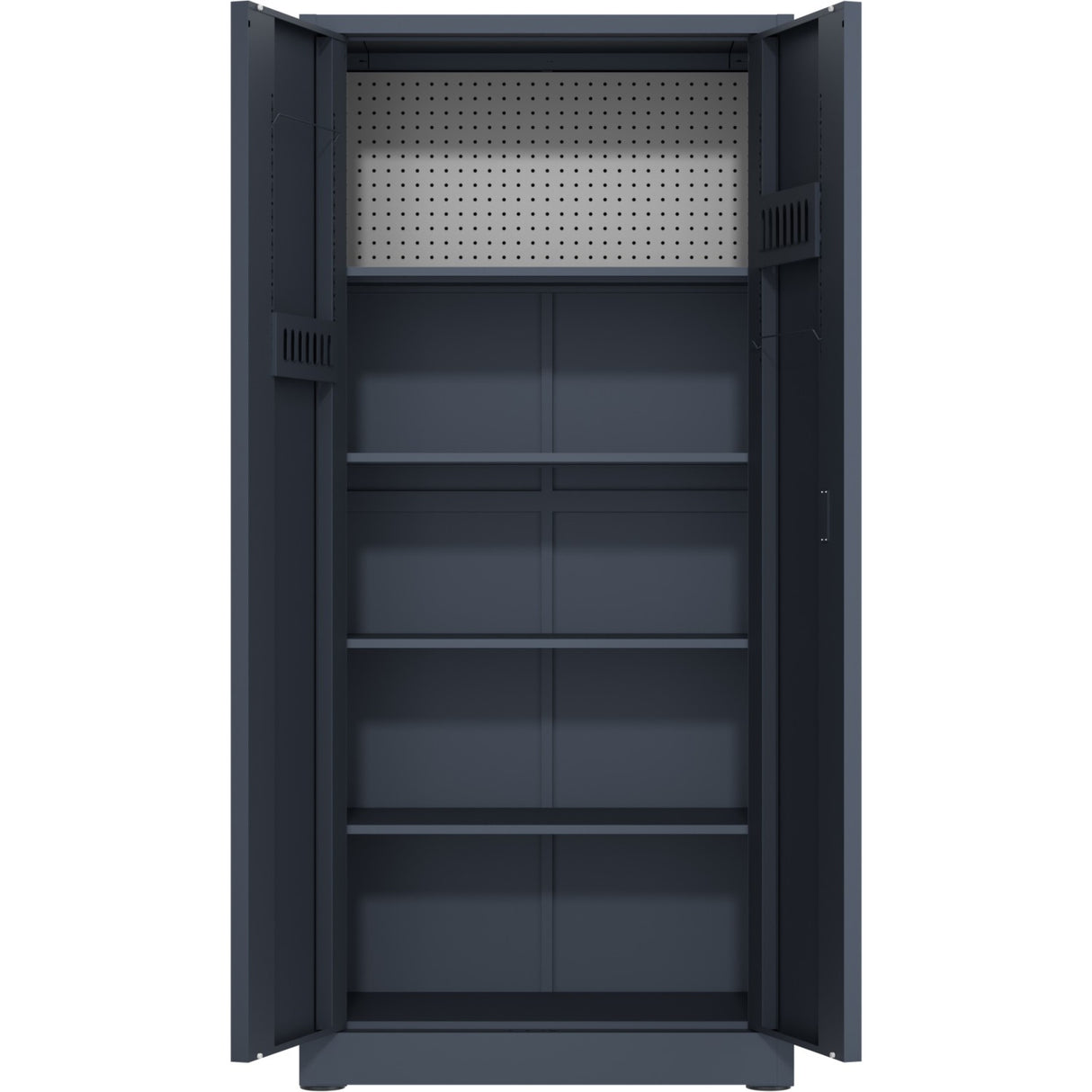 Heavy Duty Grey 2 Door Lockable Steel Tool Cabinet With 4 Shelves &Amp; Pegboard 800x400x1800mm |  Setc1 Grey