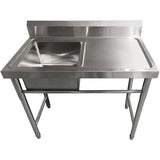 Commercial Sink Stainless Steel 1200x600x900mm 1 Bowl Left Splashback |  Sink12060 Left