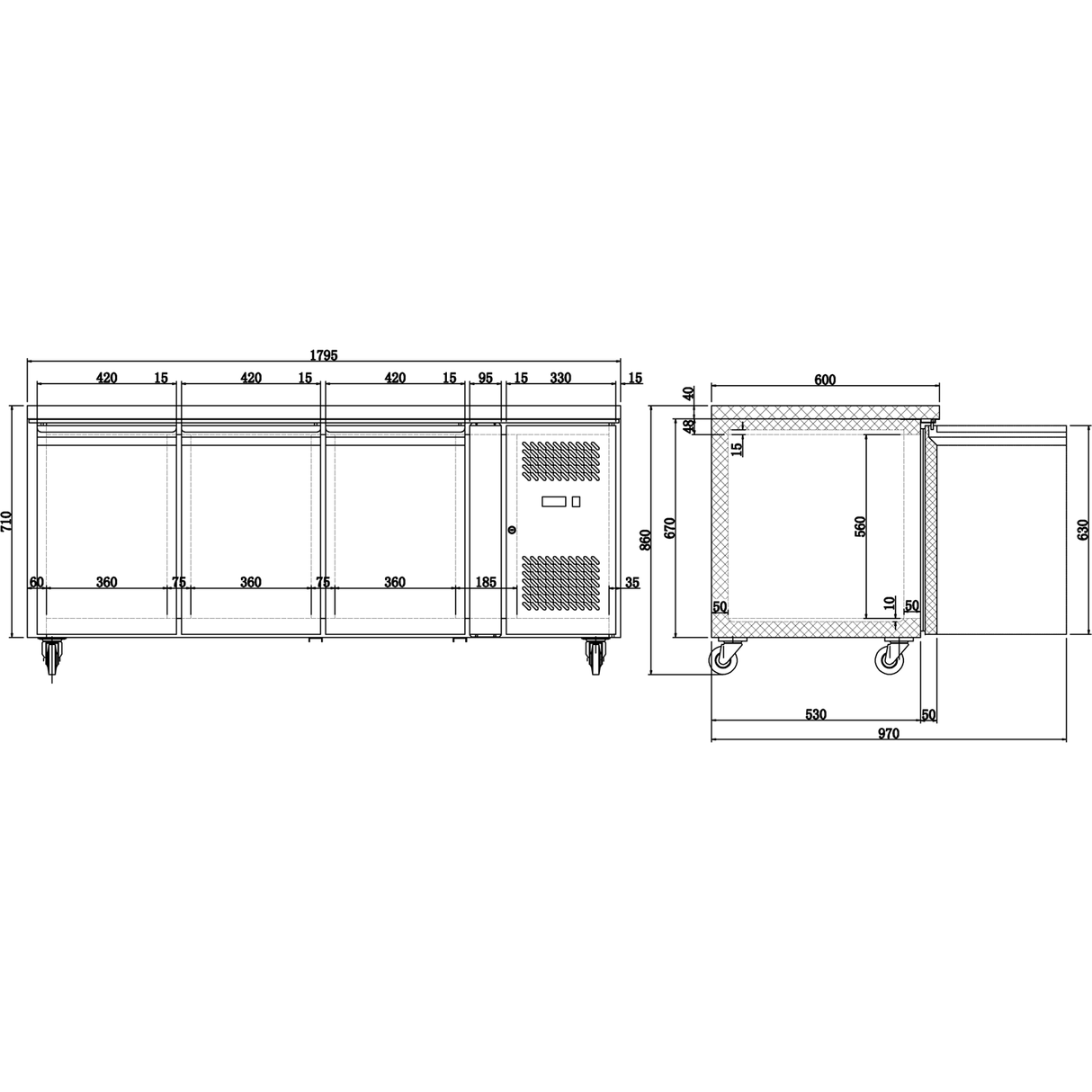 Commercial Freezer Counter Ventilated 3 Doors Depth 600mm |  Thsnack3100 Bt