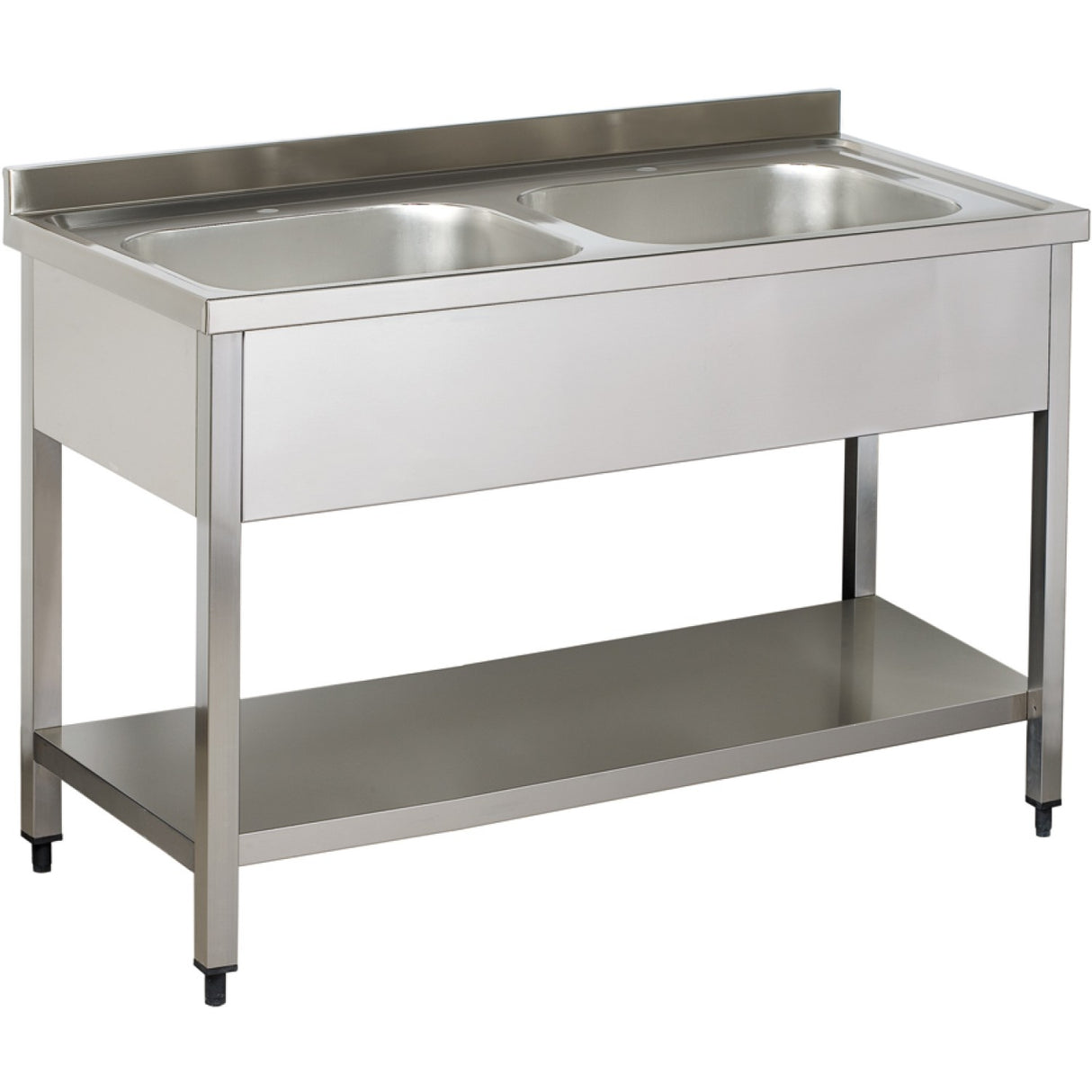 Commercial Sink Stainless Steel 2 Bowls Bottom Shelf Splashback 1200mm Depth 700mm |  Vs127 Bt
