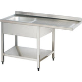 Commercial Sink For Dishwashers 1 Bowl Left Bottom Shelf Splashback 1200mm Depth 700mm | Thstr127 Sbl1