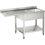 Commercial Sink For Dishwashers 1 Bowl Right Bottom Shelf Splashback 1200mm Depth 700mm |  Thstr127 Sbr1