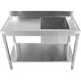Commercial Sink Stainless Steel 1000x600x850mm 1 Bowl Right Splashback Bottom Shelf | Std1060 R