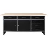 Professional Grey &Amp; Black Workshop Workbench With 30mm Wooden Desktop 6 Drawers &Amp; 2 Lockable Doors 1600x600x850mm |  Tc008