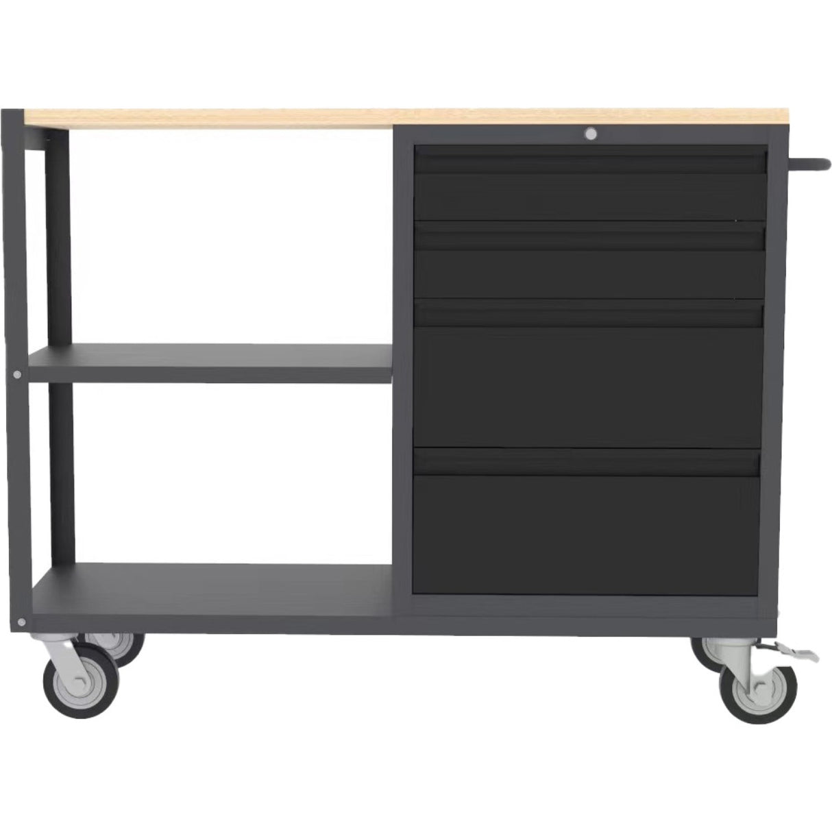 Professional Mobile Grey and Black Tool Cabinet with 4 Drawers and 2 Shelves Wooden Worktop 1480x500x1000mm |  TC097