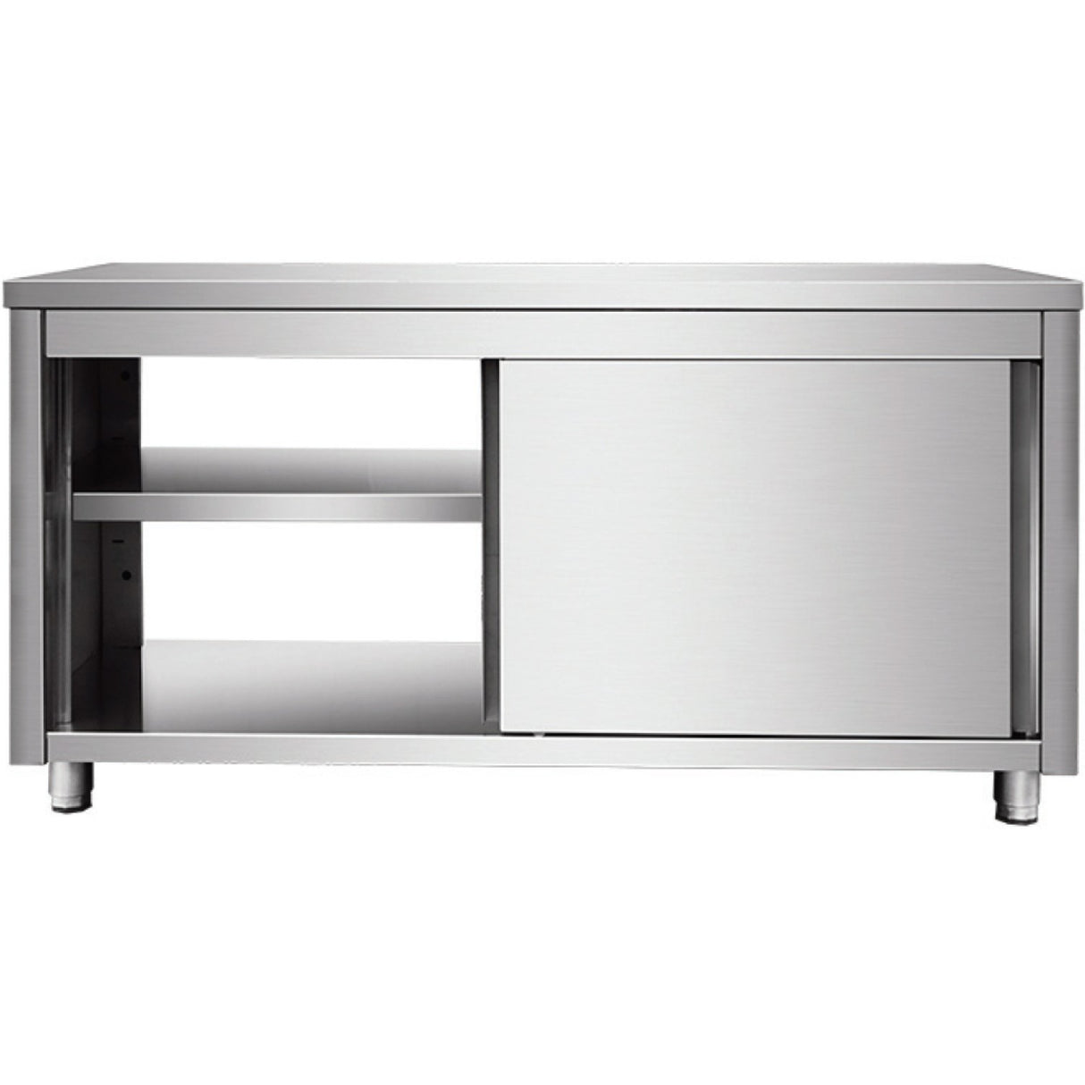 Commercial Pass Through Worktop Floor Cupboard Sliding Doors Stainless Steel Width 1600mm Depth 600mm |  Thadr166