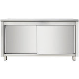 Commercial Worktop Floor Cupboard Sliding Doors Stainless Steel Width 1500mm Depth 700mm |  Thasr157