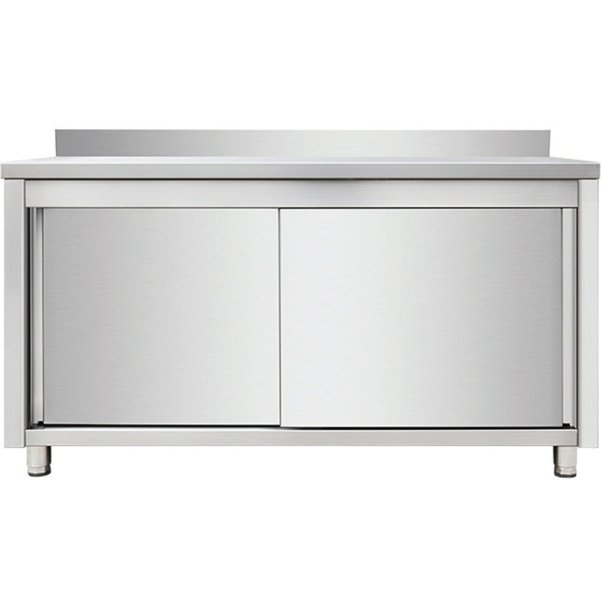 Commercial Worktop Floor Cupboard Sliding Doors Stainless Steel Width 2000mm Depth 600mm Upstand |  Thasr206 A