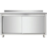 Commercial Worktop Floor Cupboard Sliding Doors Stainless Steel Width 2000mm Depth 600mm Upstand |  Thasr206 A