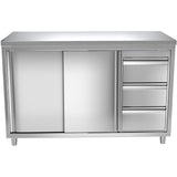 Commercial Worktop Floor Cupboard 3 drawers Right 2 sliding doors Stainless steel Width 1600mm Depth 700mm |  VTC167R3