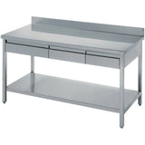 Professional Work Table 3 Drawers Stainless Steel Bottom Shelf Upstand 1500x600x900mm | Thats156 A3 D