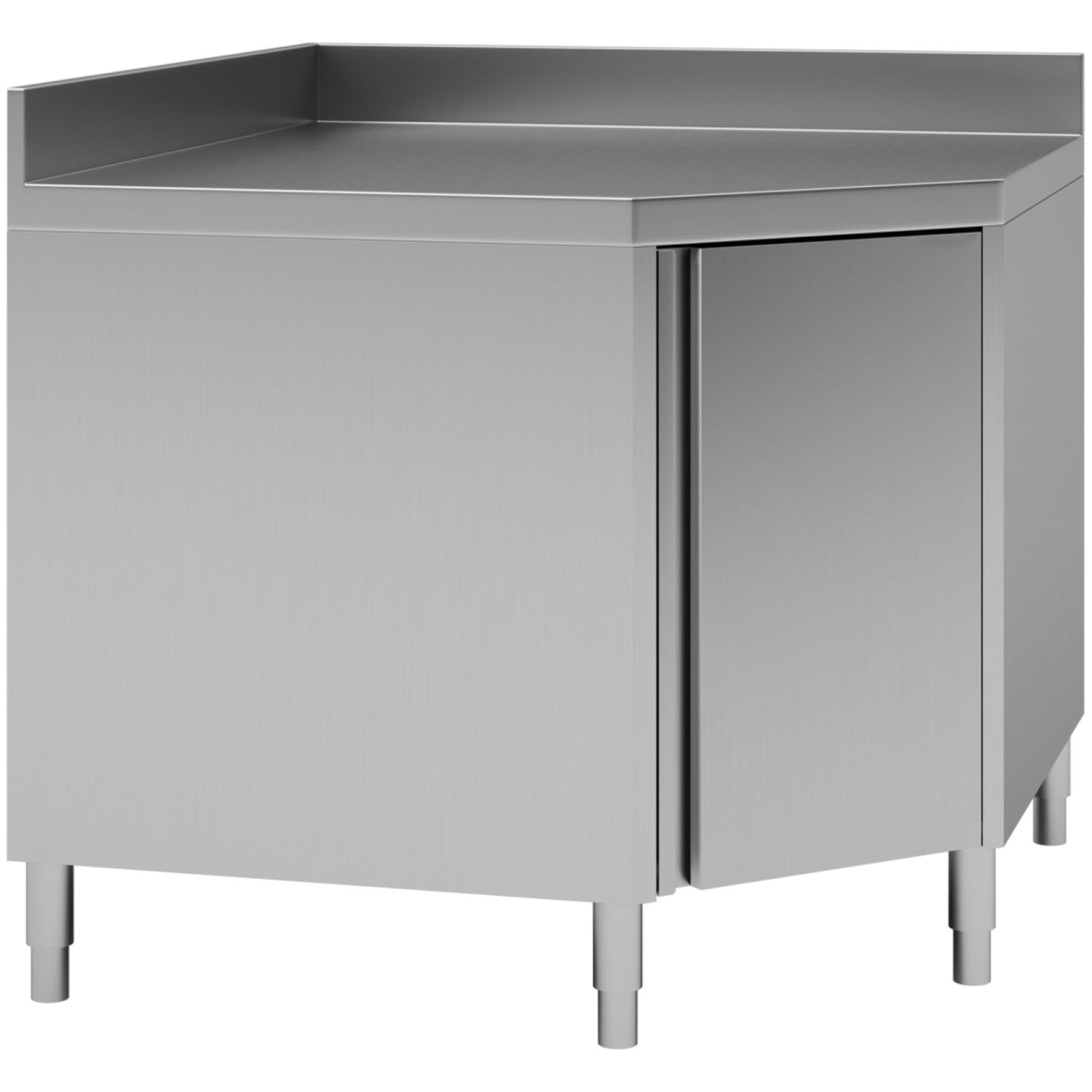 Commercial Worktop Floor Cupboard Corner Unit Hinged Door Stainless Steel Sides 700mm Upstand |  Thesr107 A
