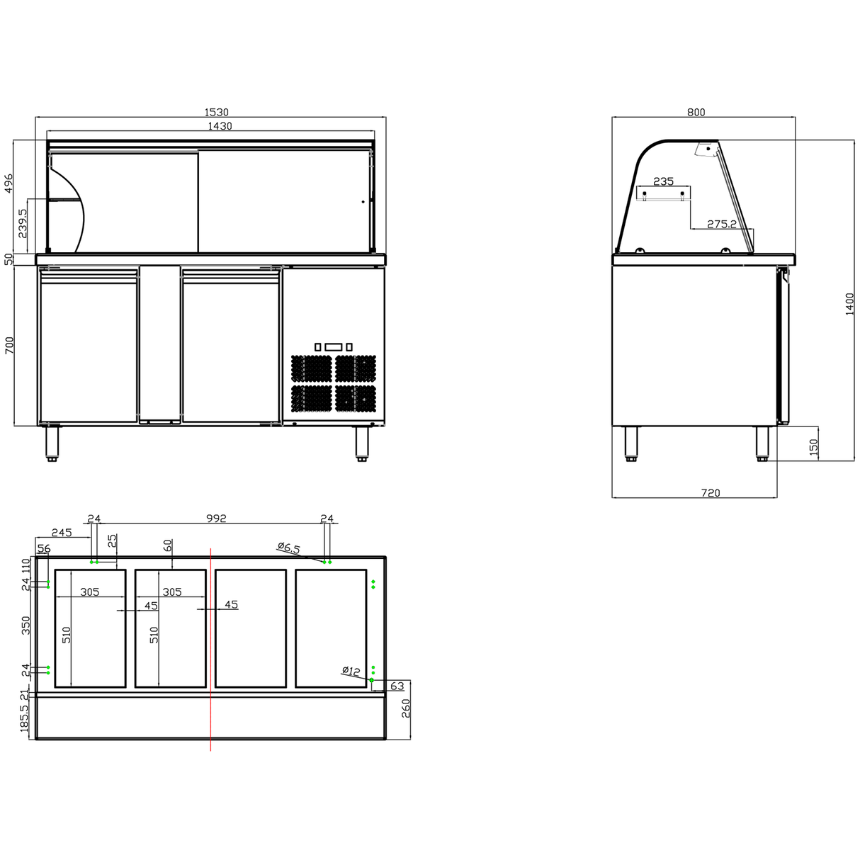 Refrigerated Counter With Display 4x Gn1/1 | Thsai158