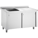 Commercial Sink With Cupboard Stainless Steel 1 Bowl Left Splashback Width 1200mm Depth 700mm |  Thssr127 Bl1