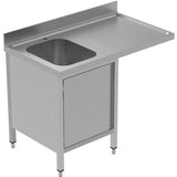 Commercial Sink For Dishwashers With Cupboard 1 Bowl Left Splashback 1200mm Depth 700mm |  Thssr127 Sbl1