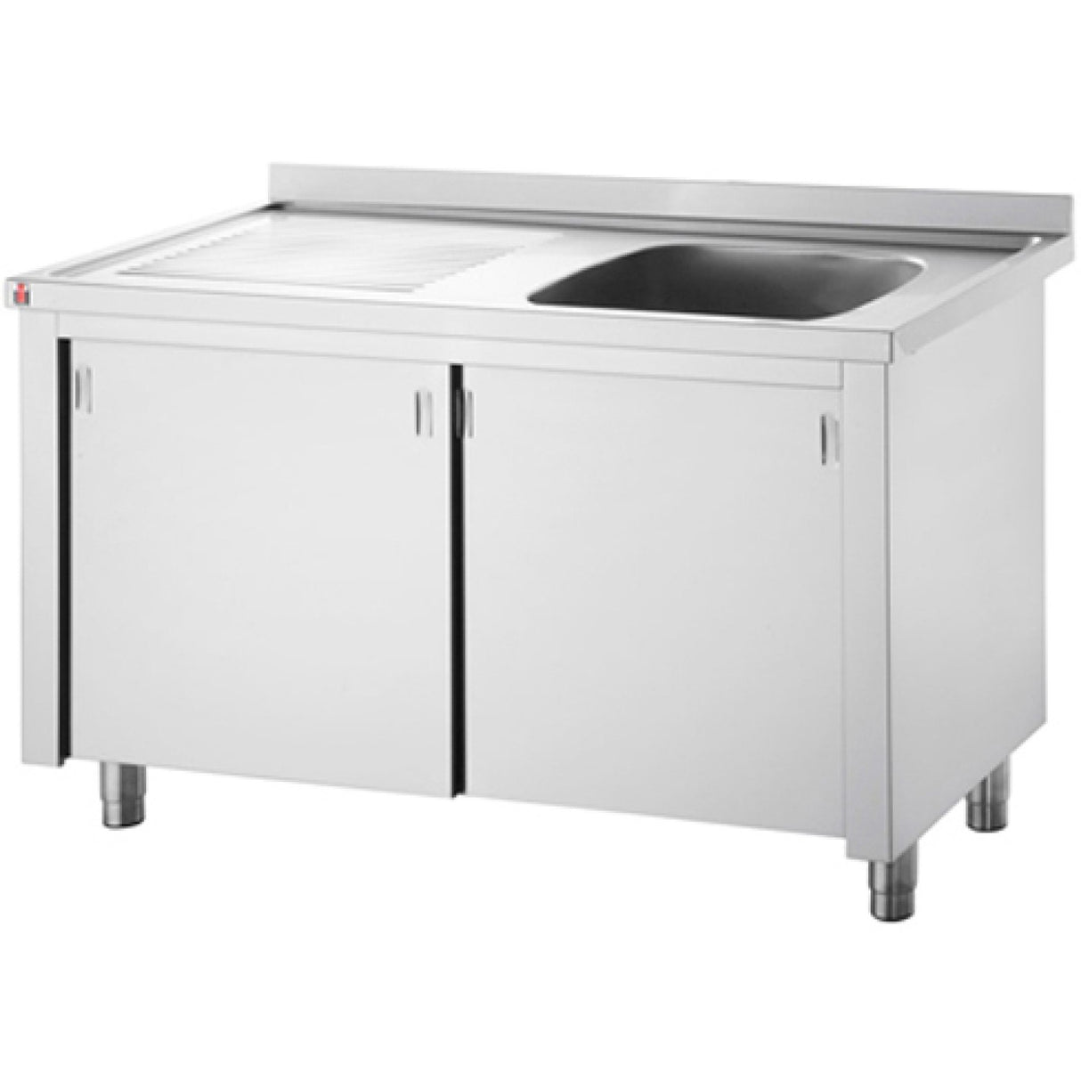 Commercial Sink With Cupboard Stainless Steel 1 Bowl Right Splashback Width 1200mm Depth 600mm |  Vsc126 Rbs