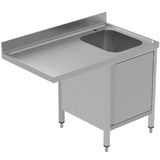 Commercial Sink for dishwashers with Cupboard 1 bowl Right Splashback 1200mm Depth 700mm |  VSCH127RBS