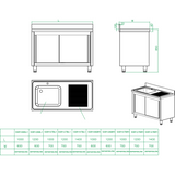 Commercial Sink With Cupboard Stainless Steel 1 Bowl Left Splashback Width 1200mm Depth 700mm |  Thssr127 Bl1