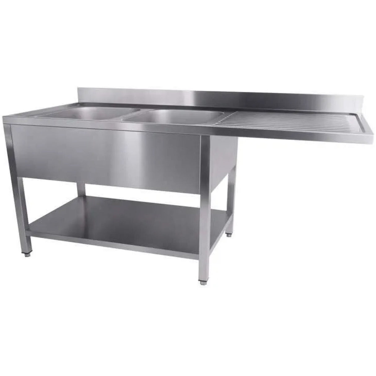 Commercial Sink For Dishwashers 2 Bowls Left Bottom Shelf Splashback 1600x700x950mm | Yls167 Sbl2